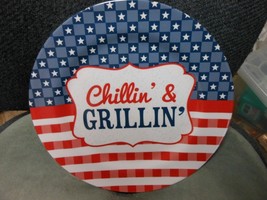 Round Melamine Plate Dish 11&quot; - Chillin&#39; &amp; Grillin&#39; BBQ Patriotic Stars ... - $164.96 MXN