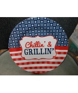 Round Melamine Plate Dish 11&quot; - Chillin&#39; &amp; Grillin&#39; BBQ Patriotic Stars ... - $163.27 MXN