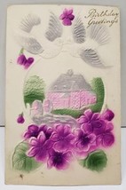 Birthday Greetings Embossed Airbr Doves Cottage Flowers Souderton Pa Postcard D7 - £4.74 GBP