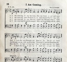 1894 Sheet Music I Am Coming Christian Victorian Gospel Hymns 7.75 X 5&quot; - $19.99