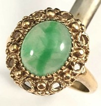 Stunning Estate VNT Solid 10K Yellow Gold Jade Jadeite Cabochon Ring Siz... - $6,436.04 MXN