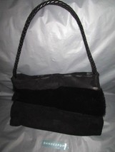 DESMO Designer Black Suede Leather Handbag Evening Bag With Fur Accent - £46.70 GBP