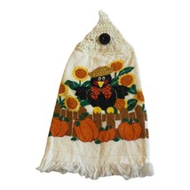 Fall Crow And Pumpkin Crochet Top Hanging Kitchen Hand Towel 8x16.5 MCM Vintage - £17.12 GBP
