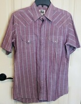 Ely Cattleman Western Shirt Striped Muted Pink Blue Pearl Snap Size 15 1/2 - $12.62