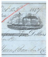 1857 William Woglom Check Ney York Steam Ship Angel Sailing Ship - $33.95 CAD