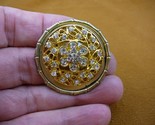 (bb601-117) white rhinestone floral scrolled gold circle brooch pin pendant - $15.88