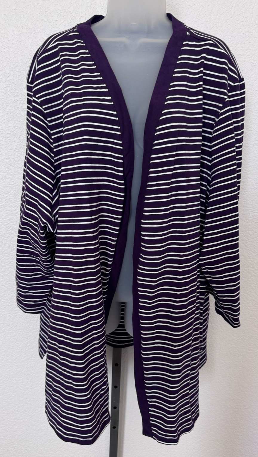 Catherines Suprema 5X Women Open Front Plum Striped Cardigan 3/4 Sleeves... - $32.66