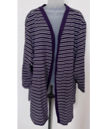 Catherines Suprema 5X Women Open Front Plum Striped Cardigan 3/4 Sleeves... - $45.83 CAD