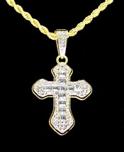 Iced CZ Cross Small Pendant Gold or Silver Plated 24&quot; Necklace Hip Hop Jewelry - £9.58 GBP