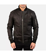 Black Bomber Jacket Men&#39;s Genuine Lambskin Leather Biker Jacket Stylish ... - $2,344.69 MXN+