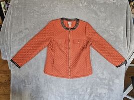 Chico's bittersweet orange quilted jacket with brown faux leather trim Sz 0 - $24.50