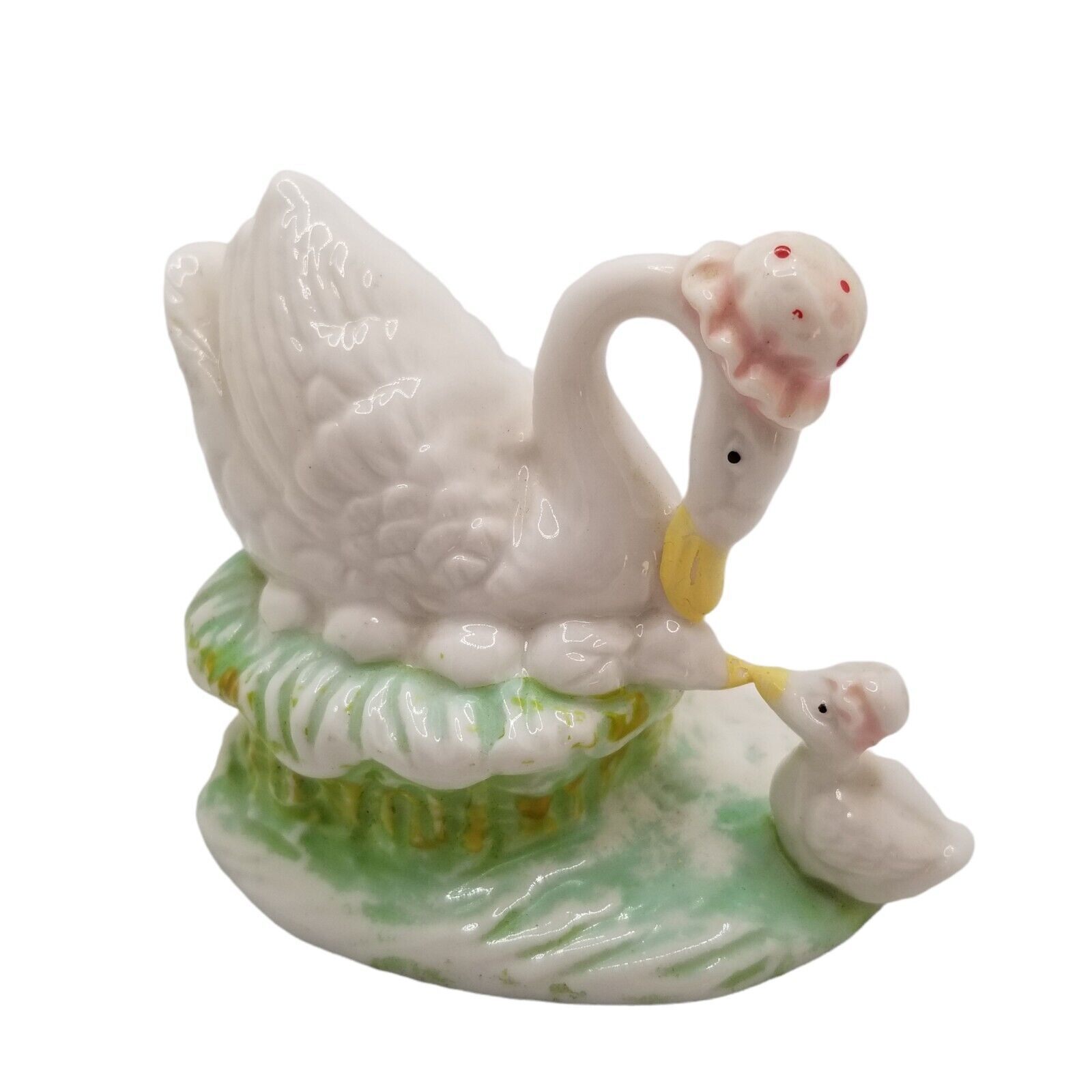 Primary image for Mother Swan With Babies Homco 1467 Porcelain Figurine Mama Pink Bonnet Vintage