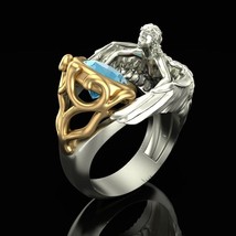 S925 Sliver Ring for Women Navy Blue Topaz Angel Wings silver 925 jewelry Gemsto - $23.28