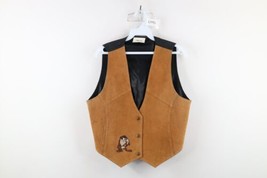 Vintage 90s Looney Tunes Womens M / L Tazmanian Devil Suede Leather Vest Jacket - £39.06 GBP