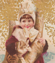 1800&#39;s Victorian National Yeast Co. Trade Card - Girl Holding a Tabby Cat  - £18.98 GBP