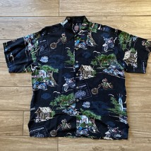 Vintage Harley Davidson AOP Hawaiian Black Shirt Medium USA Button Up - £43.80 GBP