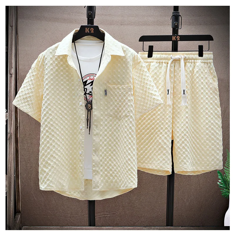  Men Sportswear Set Breathable Short Sleeve Casual Pants Retro Shirts+Sh... - $51.97 CAD