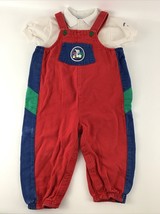 Vintage 80s Osh Kosh B&#39;Gosh 2 Pc Set Red Overalls Sz. 3T Bright Colorful... - $97.96