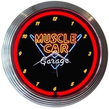 Muscle Car Garage Neon Clock 15&quot;x15&quot; - £64.49 GBP