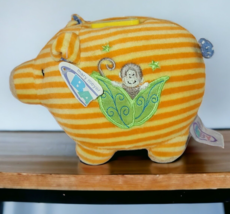Mary Meyer Baby Piggy Bank Plush Pig Orange Striped Coin Bank Embroidered Monkey - £9.11 GBP