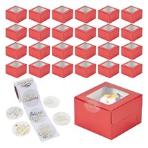 Christmas Party Supplies, Single Cupcake Boxes with Sticker Seals - Red ... - £13.43 GBP