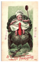 Anthropomorphic Boy Riding Thanksgiving Turkey w Spoon Postcard - £35.03 GBP
