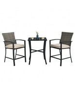 3 Pieces Patio Rattan Bar Furniture Set with Slat Table and 2 Cushioned ... - $7,815.35 MXN
