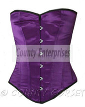 Fullbust Full Steel Boned Spiral Victorian Bustier Overbust Purple Satin Corset - £42.59 GBP