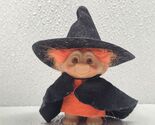 Vintage 3" Dam Halloween Witch Troll Doll Hat Cloak Orange Black - $14.75
