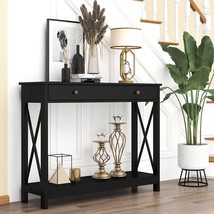 Black Treocho Oxford Design Console Table With Drawer And Shelves,, Hallway. - £114.25 GBP