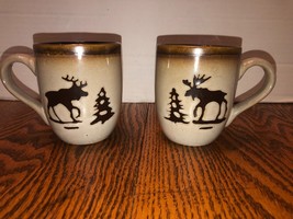 2 Home Studios Woodland Collection 14 Ounce Brown Moose Mugs - £18.66 GBP