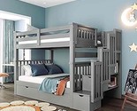 Full Over Full Bunk Bed With Stairs And 6 Storage Drawers, Wood Stairway... - $1,795.99