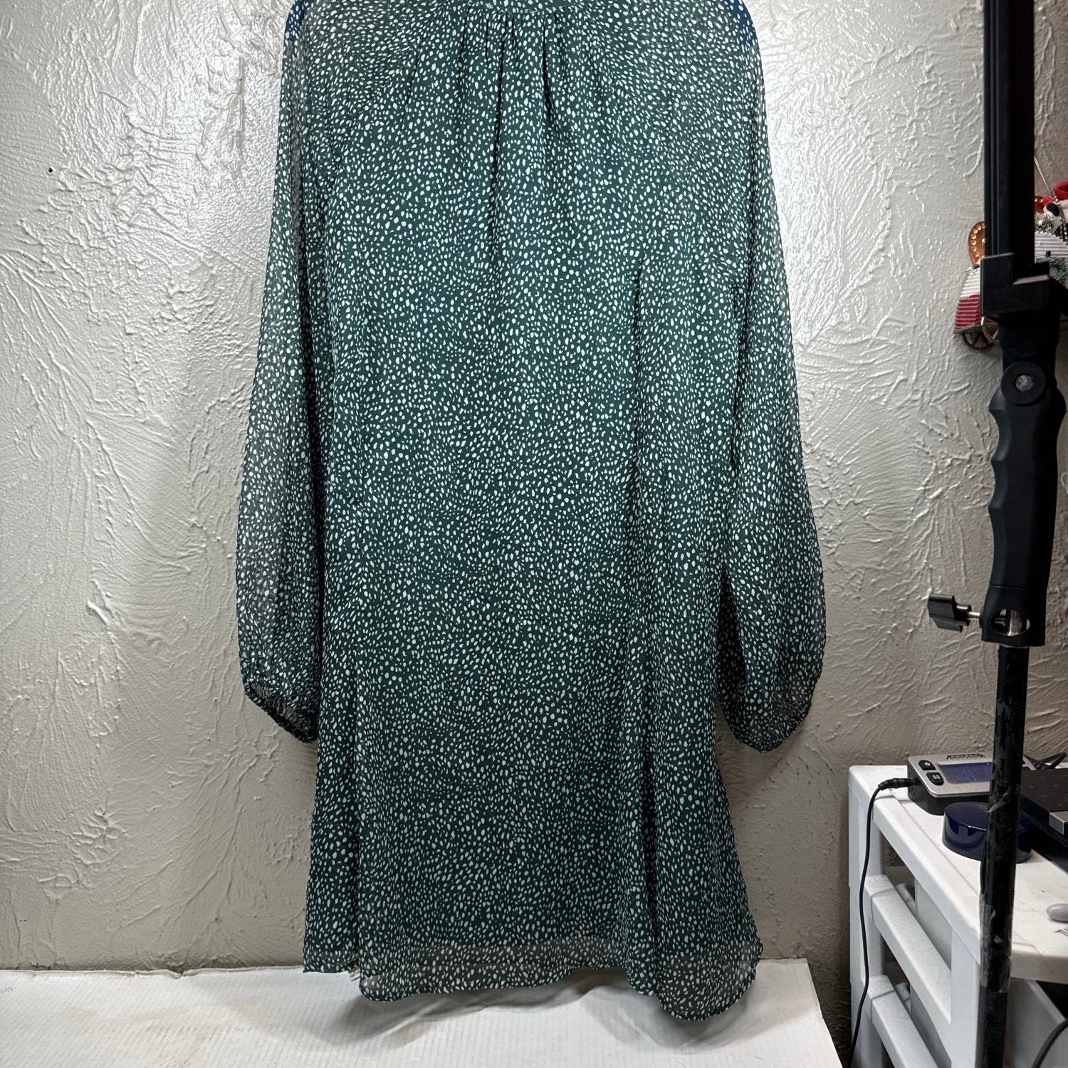 Joie Green Polka Dot Mini Dress Balloon Long Sleeve Shift Chiffon Size Large Item image 5