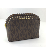 Michael Kors Cosmetic Bag Cindy Scalloped Perforated Brown Logo Zip Smal... - £58.60 GBP