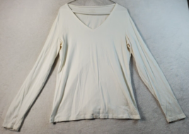 Merona T Shirt Top Womens Size Large White Knit Modal Long Casual Sleeve V Neck - £14.54 GBP