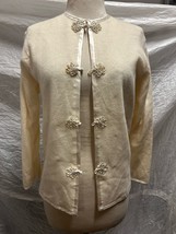 1950s/60s Ricky Bo Cream Hand Beaded Button Up Sweater With A Silk Interior - $64.35