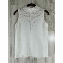 Tahari Sweater Size Small Ivory Rhinestones Sleeveless Mock Neck - £14.95 GBP