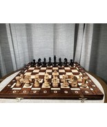 Large Handmade Wooden Chess Set 21&quot; Hand Carved Board Pieces Full Vintag... - £104.49 GBP