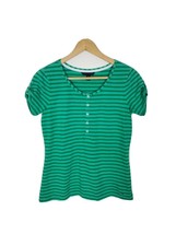 Tommy Hilfiger Women&#39;s Size Small Green Striped Henley Shirt Preppy (#10) - $8.79