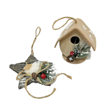 Vintage Christmas Ornaments 3.5&quot; Birdhouse and Bird in Star Lot of 2 - £7.88 GBP