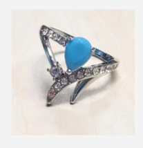 SILVER BLUE PEAR GEMSTONE COCKTAIL RING SIZE 5 6 7 8 9 10 - £31.85 GBP