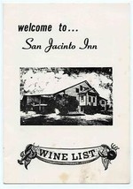 San Jacinto Inn Wine List Mailer Battlefield near Houston Texas 1967 - £79.34 GBP