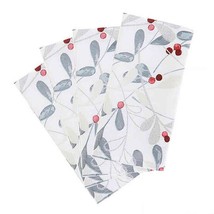 Christmas Mistletoe Napkins in Silver Set of 4 Country Home Cabin Lodge   - $24.38