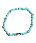 Blue Glass Seed Bead Stretchy Anklet with Silver Alloy Gem Spacers - €5,10 EUR