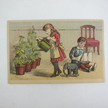 Victorian Trade Card Manhattan Clothing Girl Waters Flowers Boy Sailboat... - £7.80 GBP