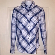 New York &amp; Company Blue White Button- Long Sleeve Shirt top blouse XS - $7.59