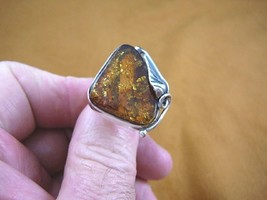 (PR-7.5-1) Orange Amber Poland .925 Sterling Silver Leaf Earring Ring Size 7.5 - £54.03 GBP
