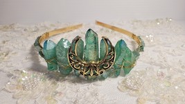 Raw Green Crystal Quartz and Stone Crown Headband Tiara Moon Goddess Hea... - $18.50