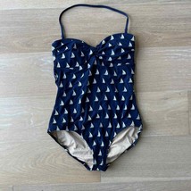 J. Crew Navy Embroidered Sailboat One Piece Swimsuit Nautical sz 6 - $19.34