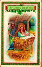 Nativity Scene Embossed Gilt Christmas Greetings 1910s DB Postcard  - £3.07 GBP